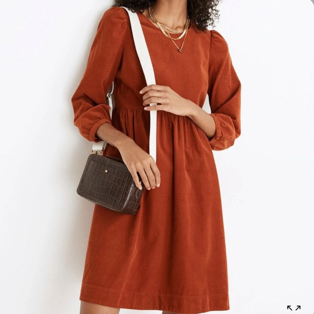 Madewell Orange A-Line Dress with Bishop Sleeves